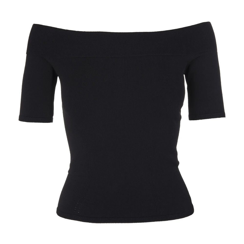 Alexander mcqueen Zwarte Geribbelde Off-Shoulder Top Black Dames