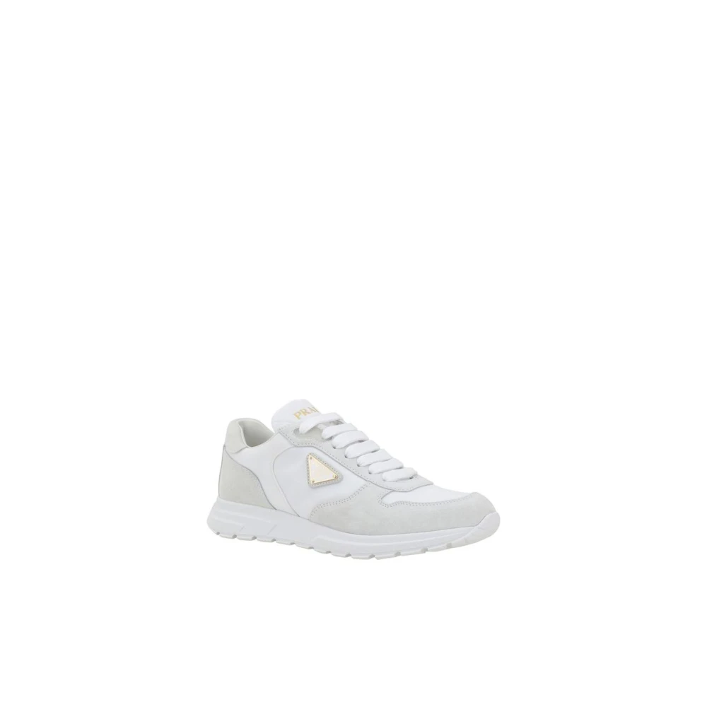 Prada Witte Leren Suède Sneakers Stijlvol Model White Dames