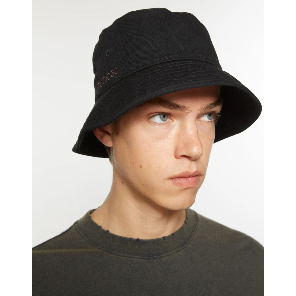 Acne Studios Zwarte Twill Logo Bucket Hat Black Heren