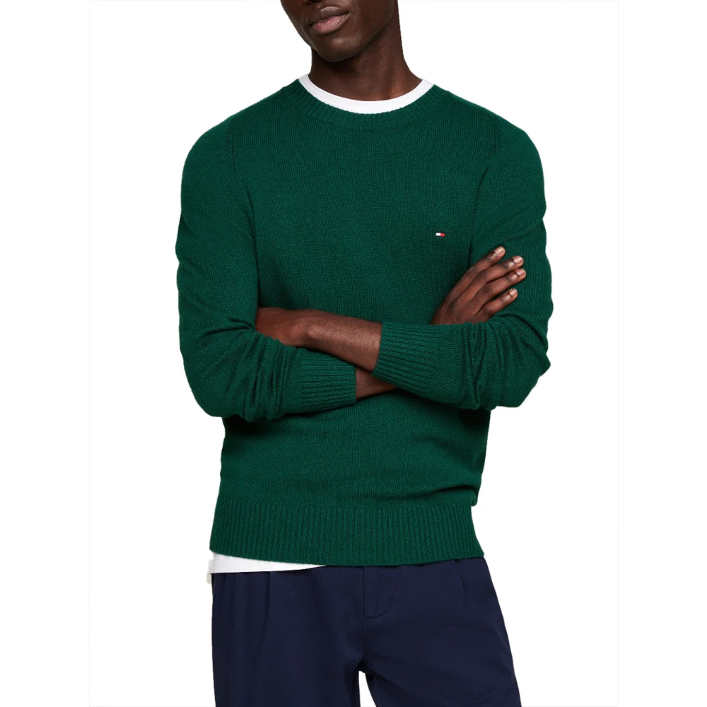 Tommy Hilfiger Groene Trui Lamswol Ronde Hals Stijl Green Heren