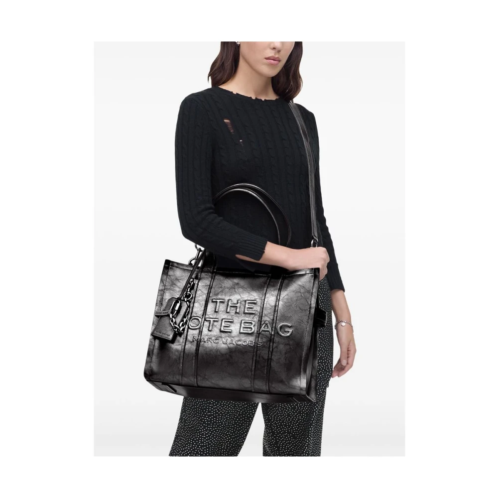 Marc Jacobs Donkergrijze Leren Handtas Metallic Finish Black Dames