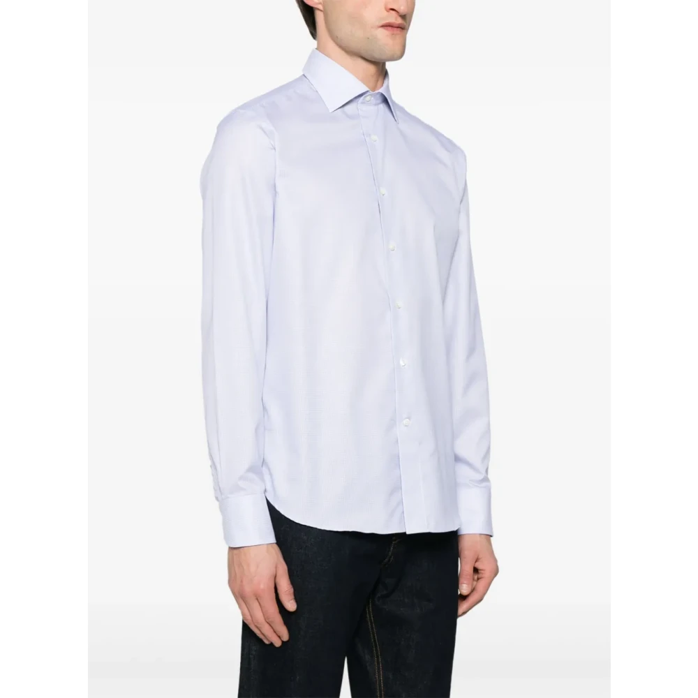 Canali Lichtblauw geruit overhemd lange mouw Blue Heren