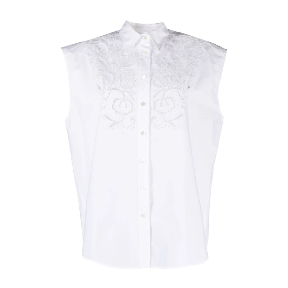 P.a.r.o.s.h. Witte Katoenen Poplin Haakwerk Panel Shirt White Dames