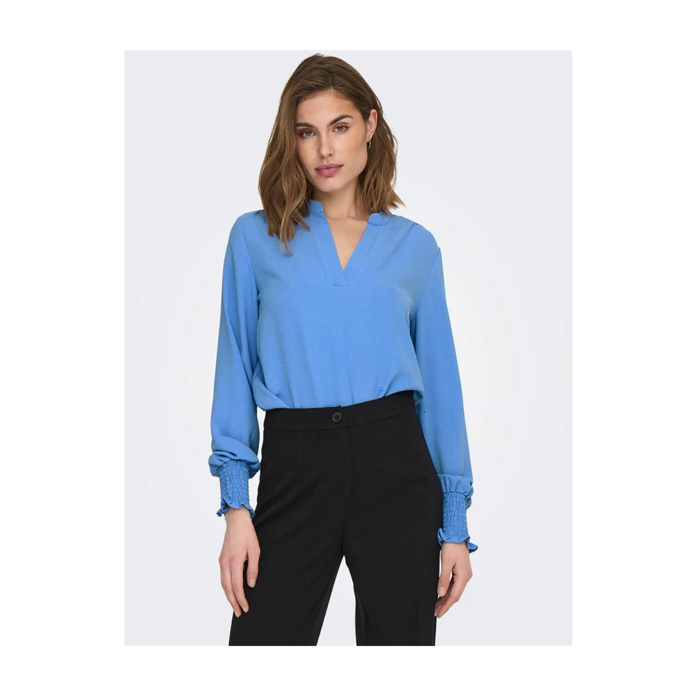 Only V-Hals Smock Top Blue Dames