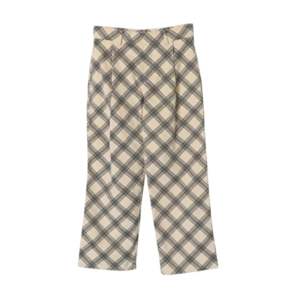 Burberry Unisex Kids Beige Checked Velvet Pants For Kids