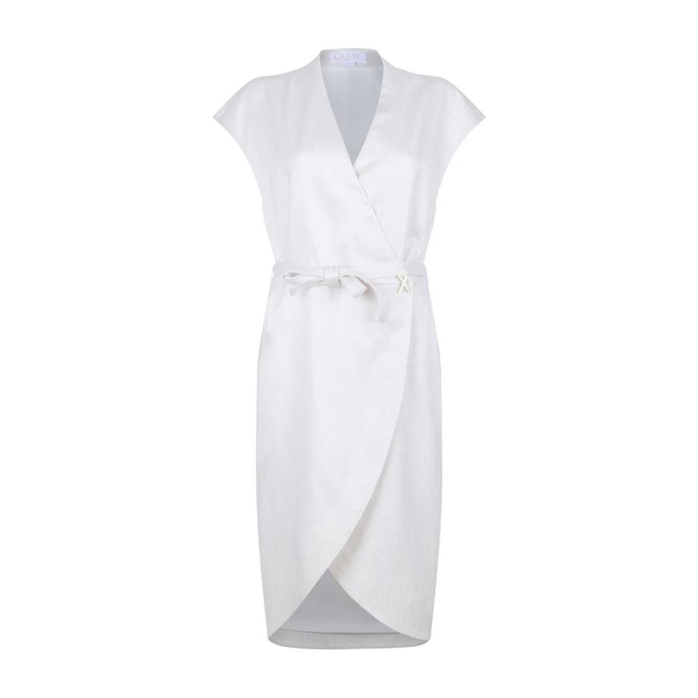 Genny Witte Midi Jurk met V-Hals White Dames
