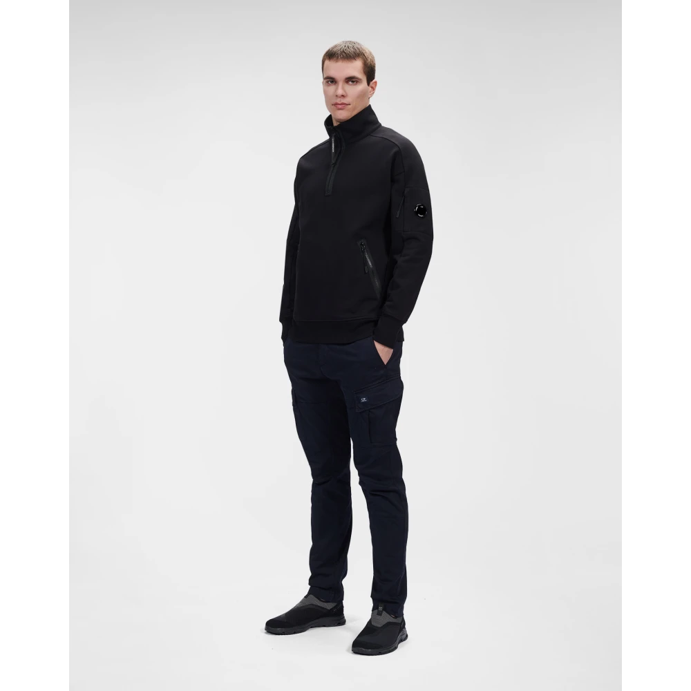 C.P. Company Diagonaal Verhoogd Fleece Opstaande Kraag Sweatshirt Black Heren