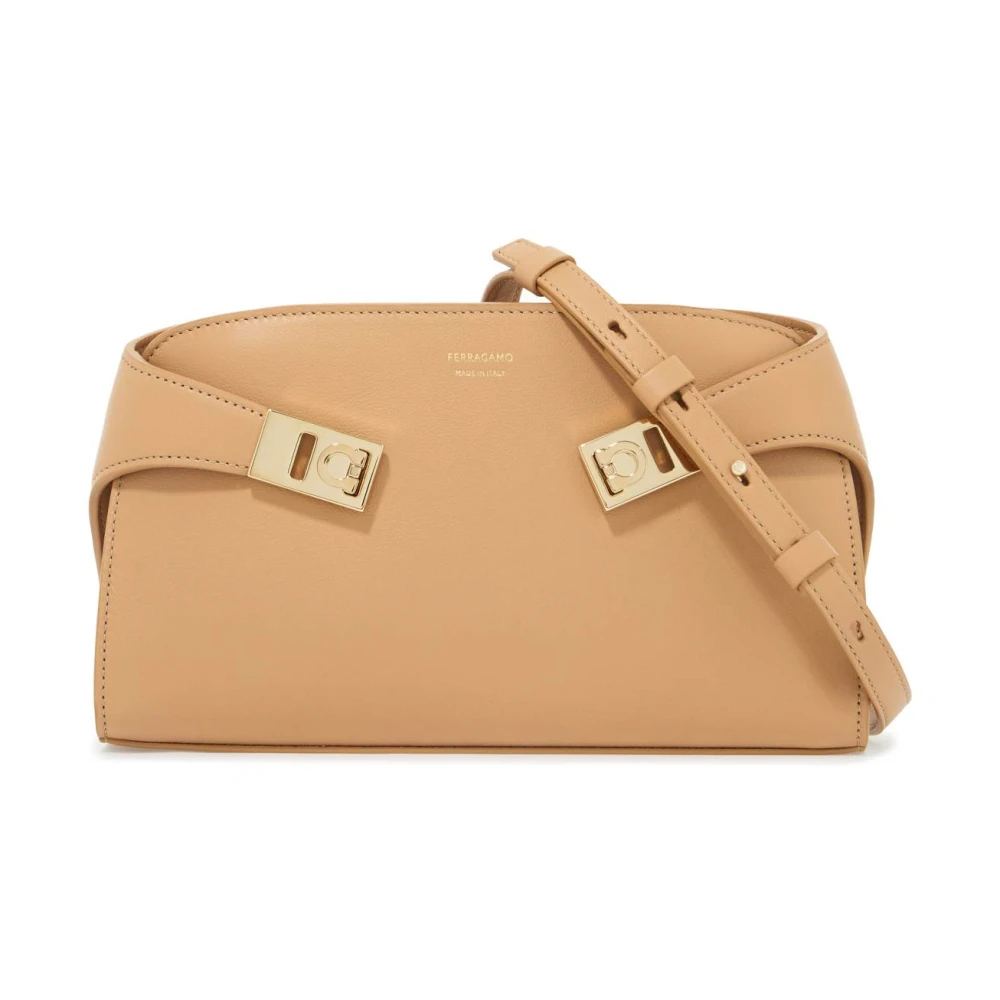 Salvatore Ferragamo Deconstructed Leren Schoudertas met Riem Beige Dames