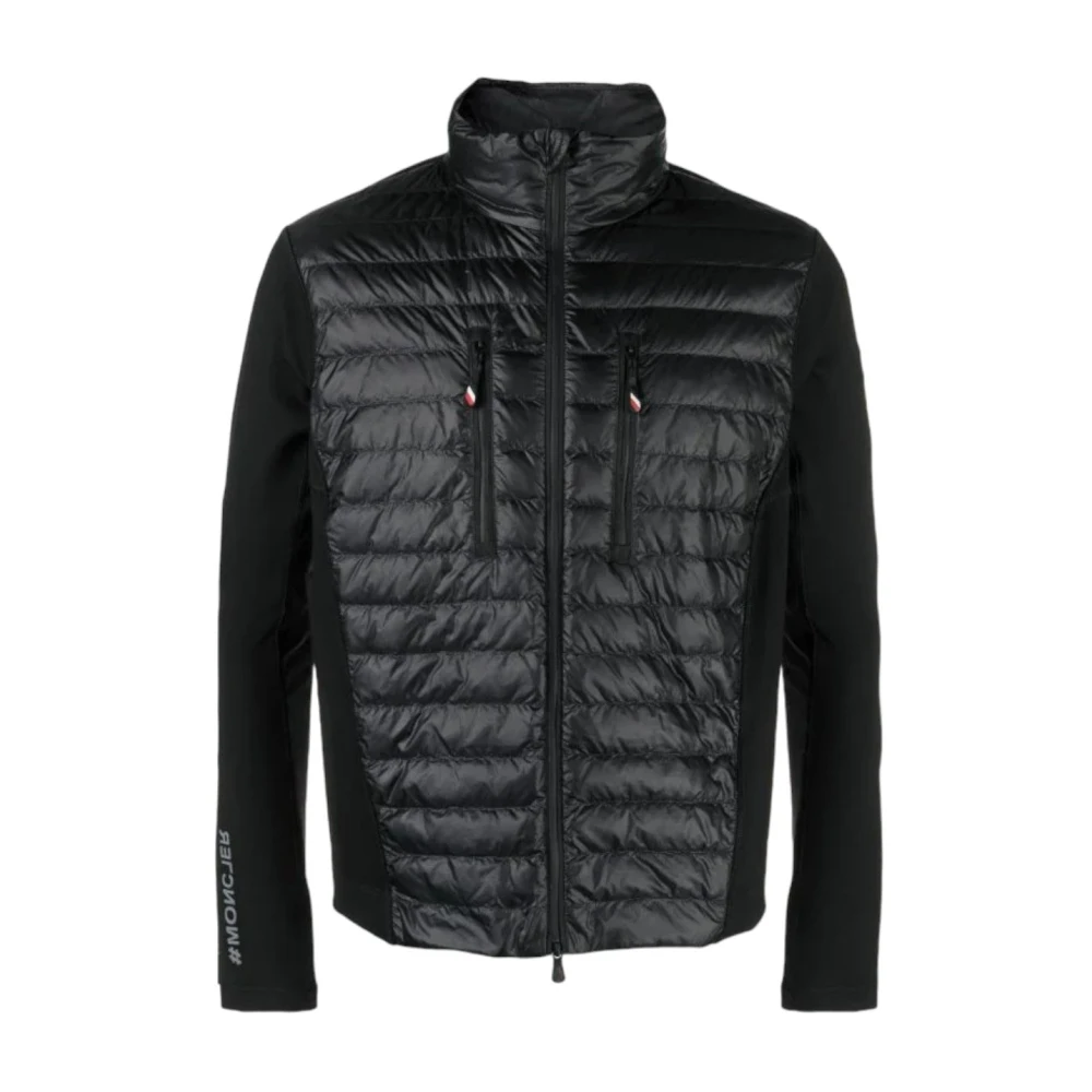 Moncler Zwarte Gewatteerde Jas Opstaande Kraag Black Heren