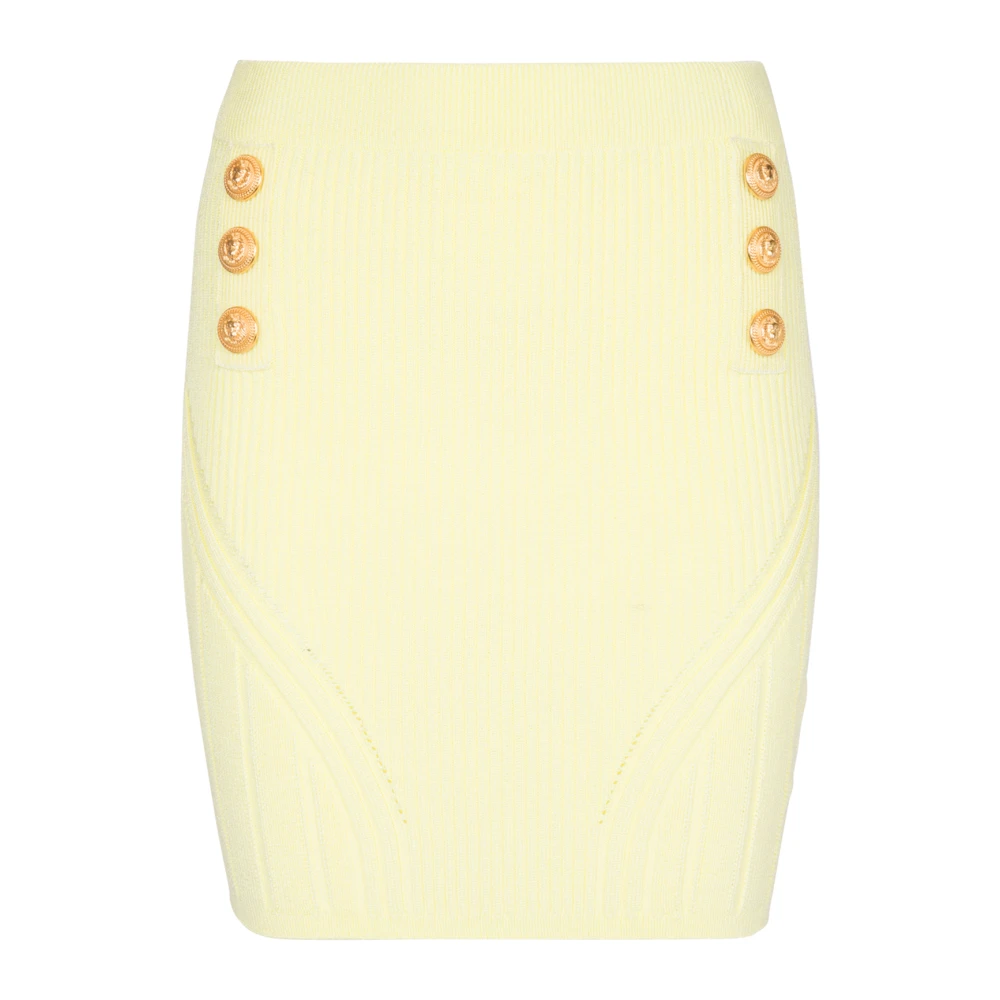 Balmain Kort dubbelknäppt stickad kjol Yellow, Dam