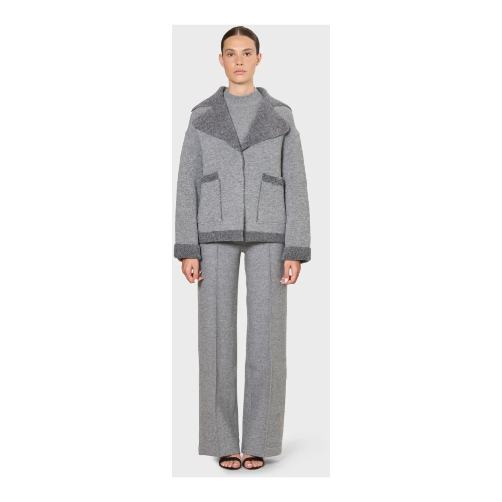 Windsor Oversized Gebreide Shearling Jas Gray Dames