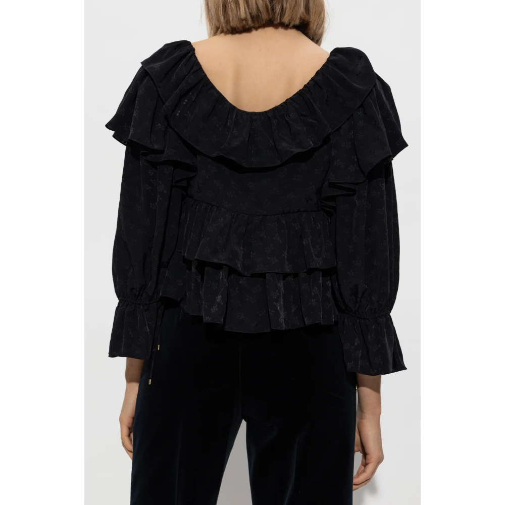 Chloé Top met bloemenpatroon en ruches Black Dames