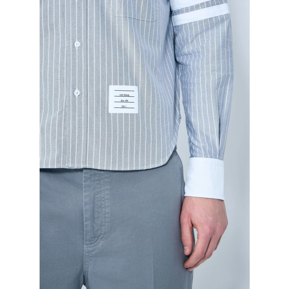 Thom Browne Gestreept katoenen overhemd met klassieke kraag Blue Heren