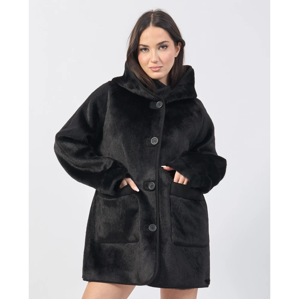 YES ZEE Omkeerbare zwarte jas met capuchon Black Dames