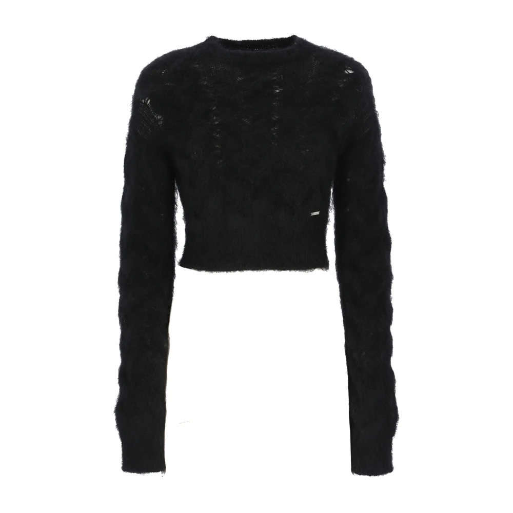 Dsquared2 Women's Black Mohair Cropped Jumper - Round-Neck Knitwear - S - Knitwear