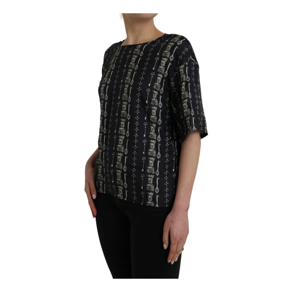 Dolce & Gabbana Middeleeuwse Sleutel Print Zijden Blouse Black Dames
