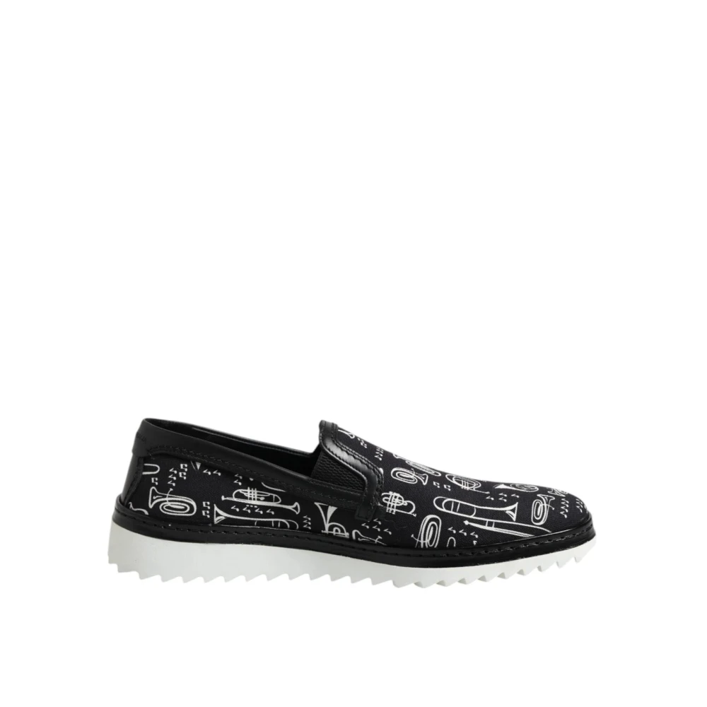 Dolce & Gabbana Men's Black Printed Slip-On Loafers With Logo Details