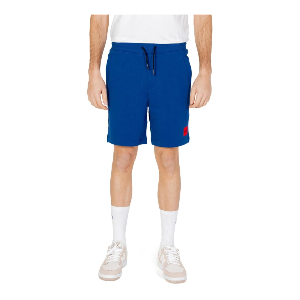 Hugo Boss Blå Bomullssnörade Shorts med Fickor Blue, Herr