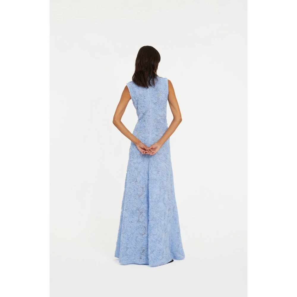 Rotate Birger Christensen Bloemen Mesh Maxi Jurk Lichtblauw Blue Dames