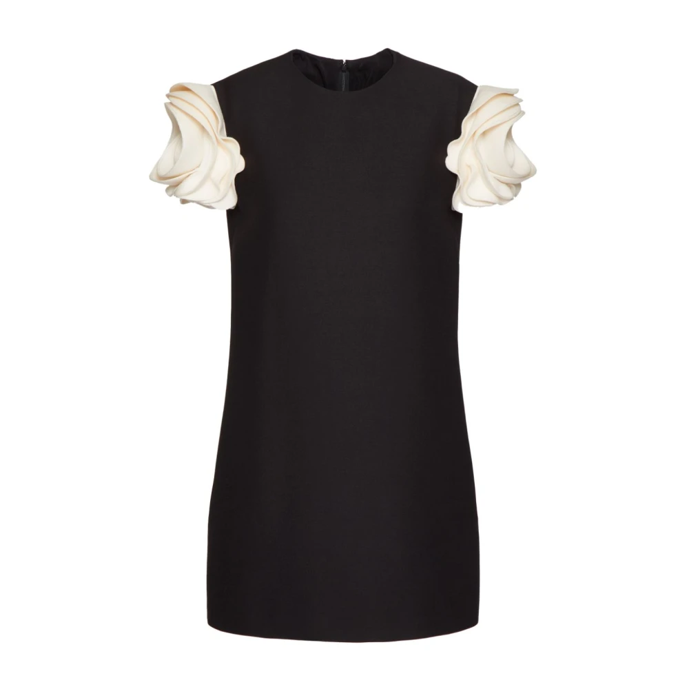 Valentino Zwarte Crepe Couture Minijurk met Bloemenapplicatie Black Dames