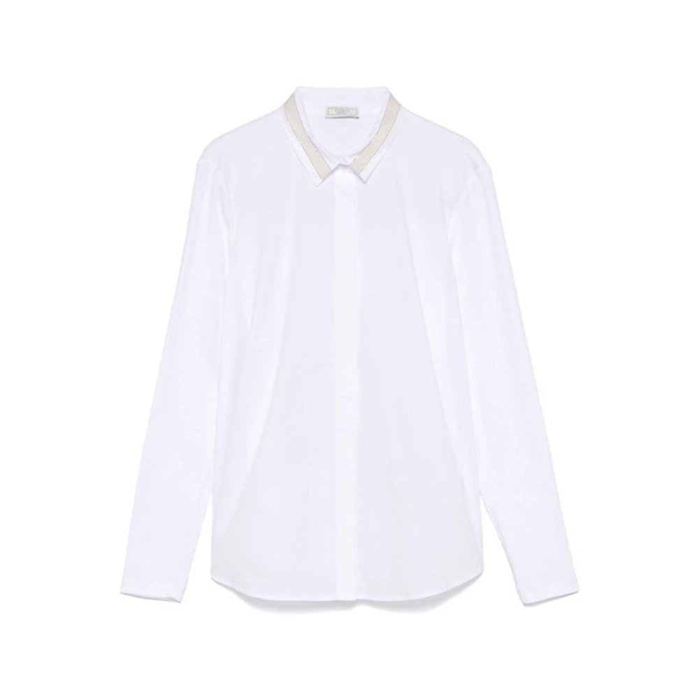 PESERICO Witte Jacquard Logo Overhemd met Kralen Detail White Dames
