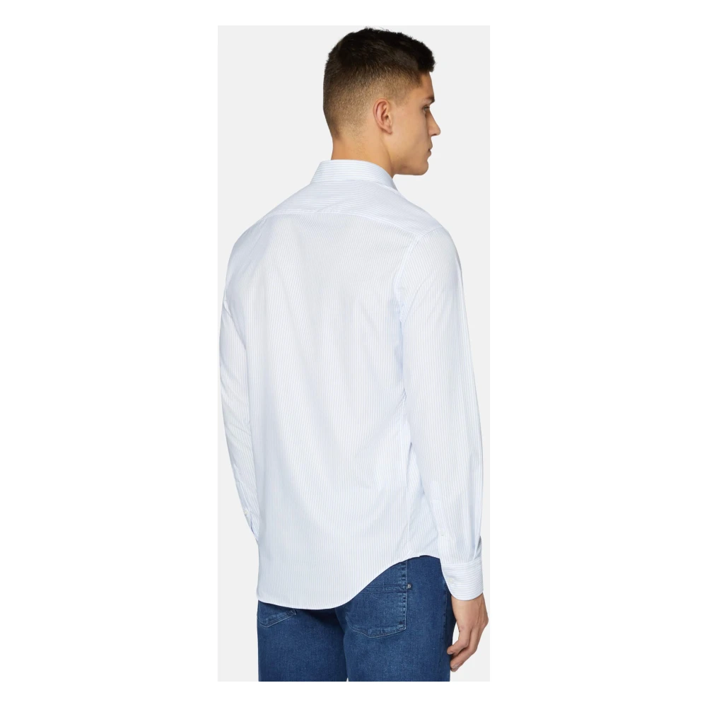 Boggi Milano Nylon Stretch Gestreepte Tokyo Kraag Slim Fit Blue Heren