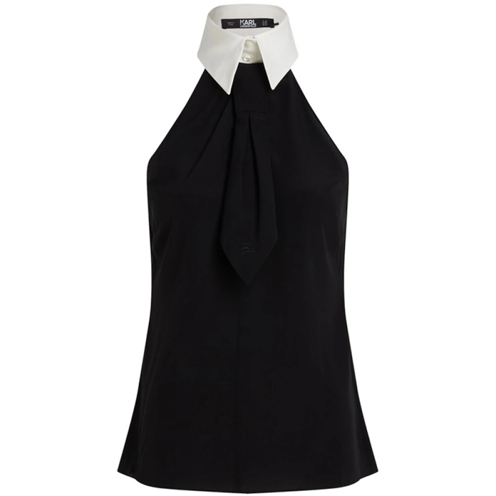 Karl Lagerfeld Monochrome Halternek Top met Strikdetail Black Dames