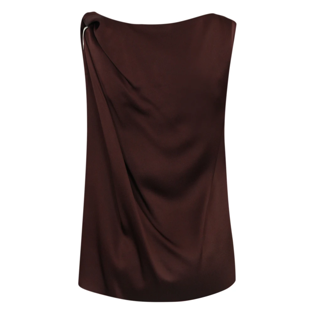 Liviana Conti Zwarte Ribes Viscose Mouwloze Blouse Brown Dames