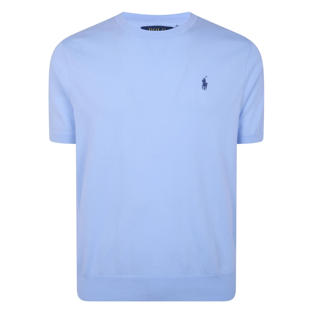 Polo Ralph Lauren Mannelijk Blauw Tops Heren, M, Short Sleeves Knit Round Neck Sweater