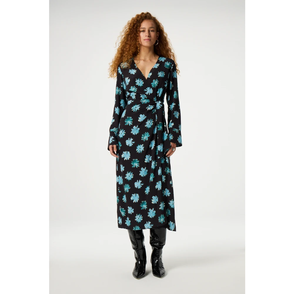 Fabienne Chapot Bloemen Wrap Midi Jurk Black Dames