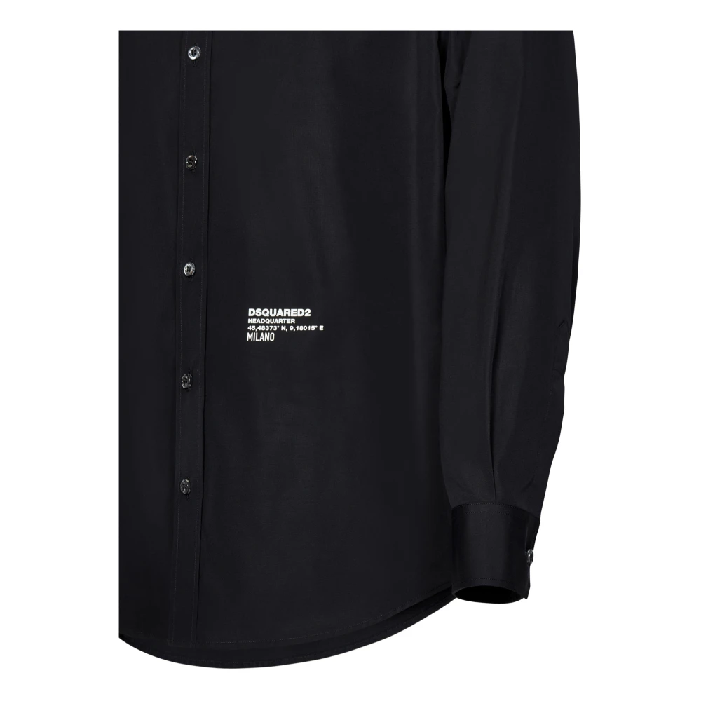 Dsquared2 Zwarte Katoenen Poplin Shirt met Lettering Black Heren