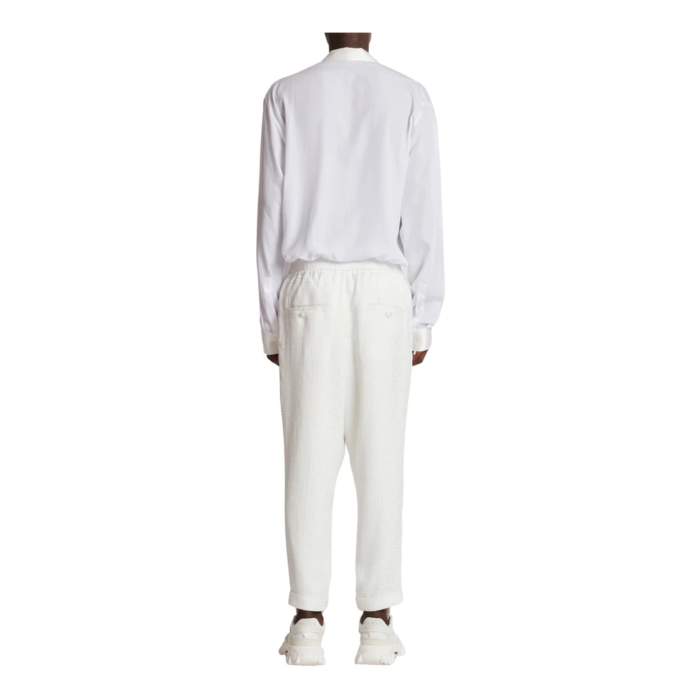 Balmain Lage Kruis Jacquard Monogram Broek White Heren