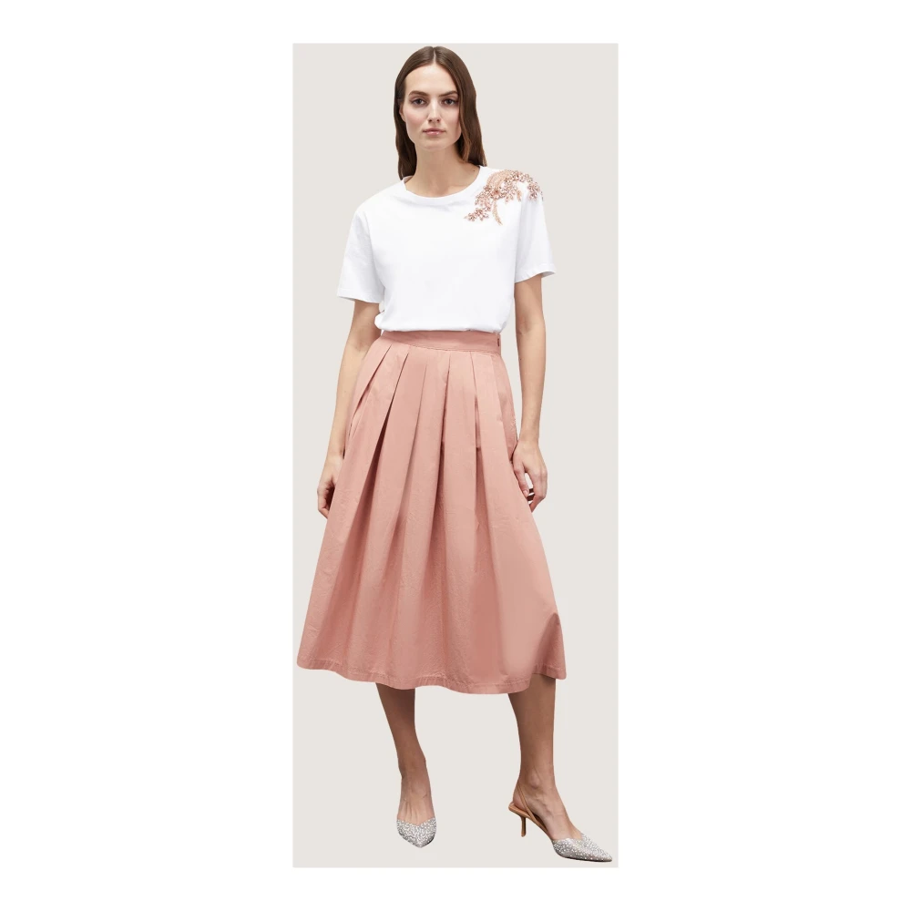 Motivi Katoenen Popeline Rok met Plooien Pink Dames