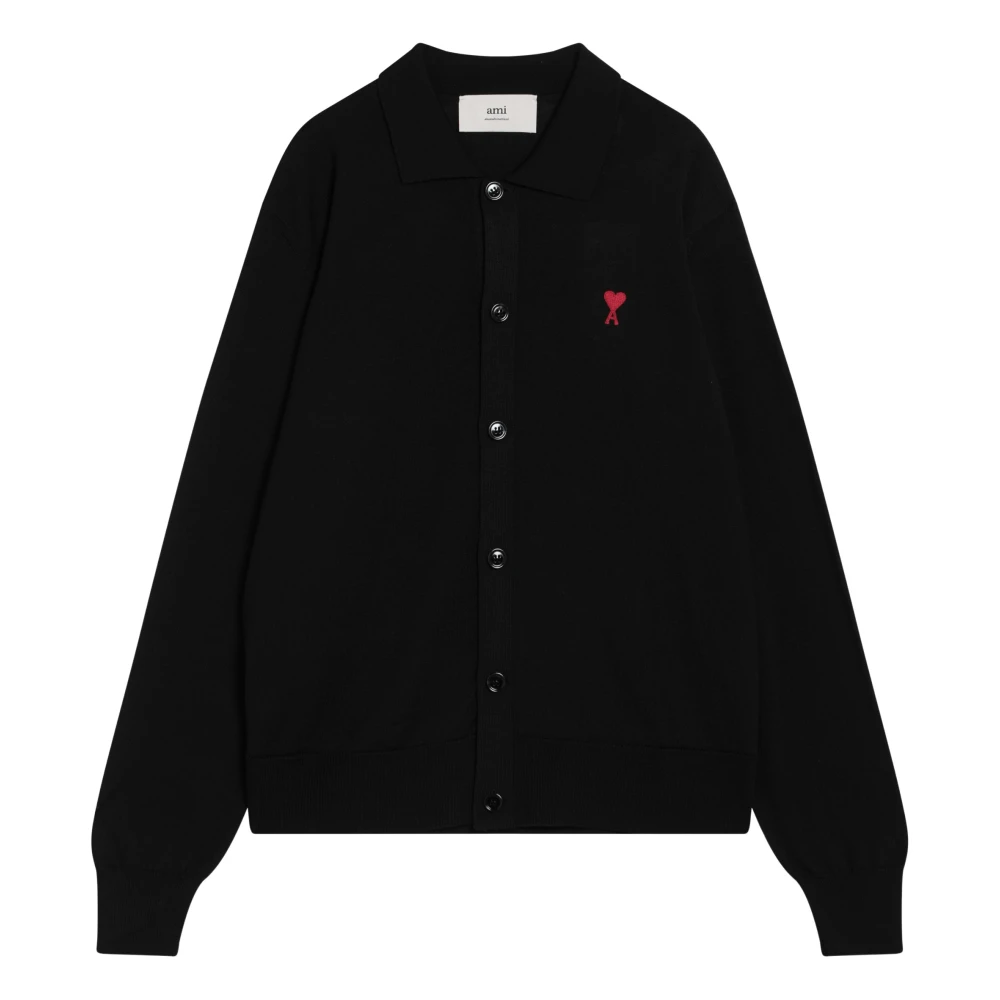 Ami Paris Korte Cardigan Trui Black Heren