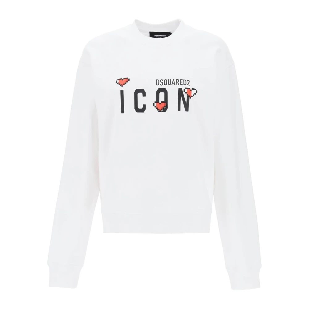 Dsquared2 Icon Lover Sweatshirt met Pixel Harten White Dames