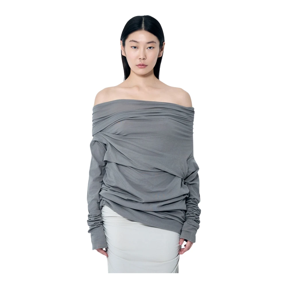 Entire Studios Off-Shoulder Gedrapeerd Longsleeve Top Gray Dames