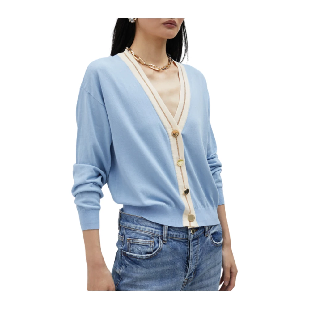 Lola Casademunt Blauwe Basic Gebreide Vest met Contrasterende Rand Blue Dames