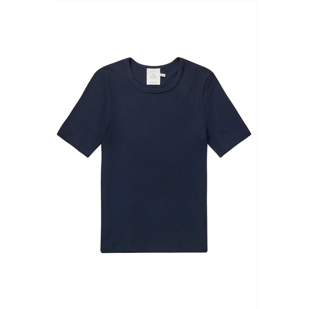 Munthe Women's Blue Ribbed Top Short Sleeve - T-Shirts - 2XS - Tops