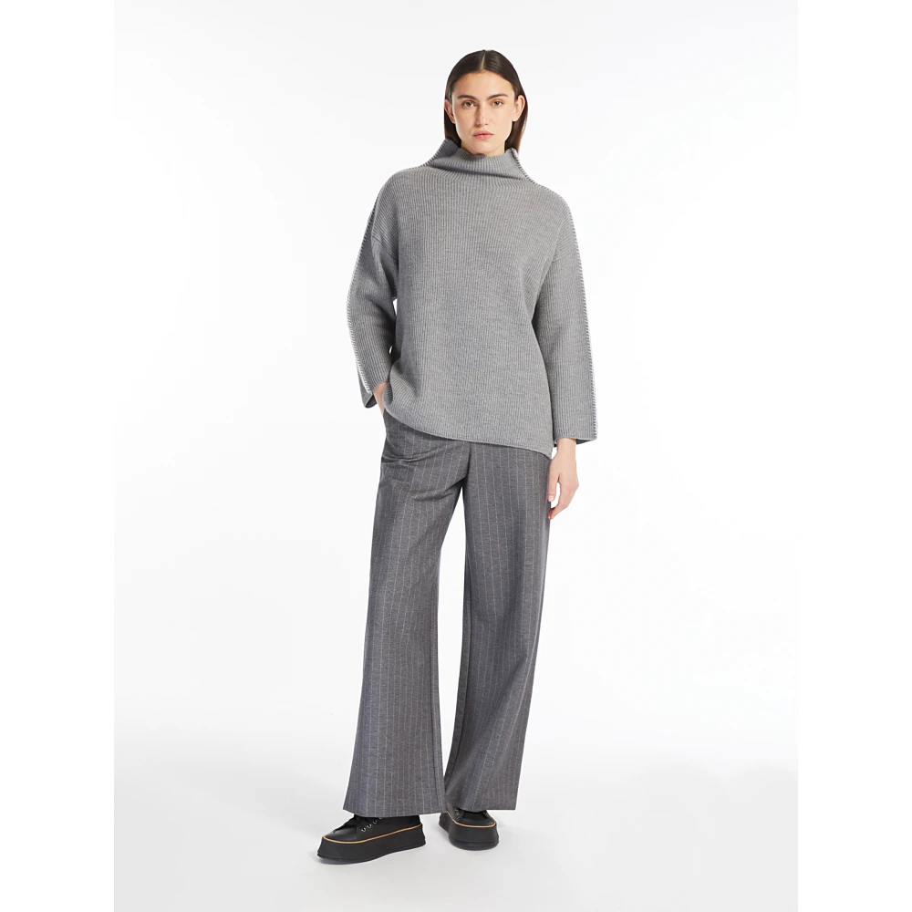 Max Mara Grijze Gestreepte Rechte Broek Gray Dames
