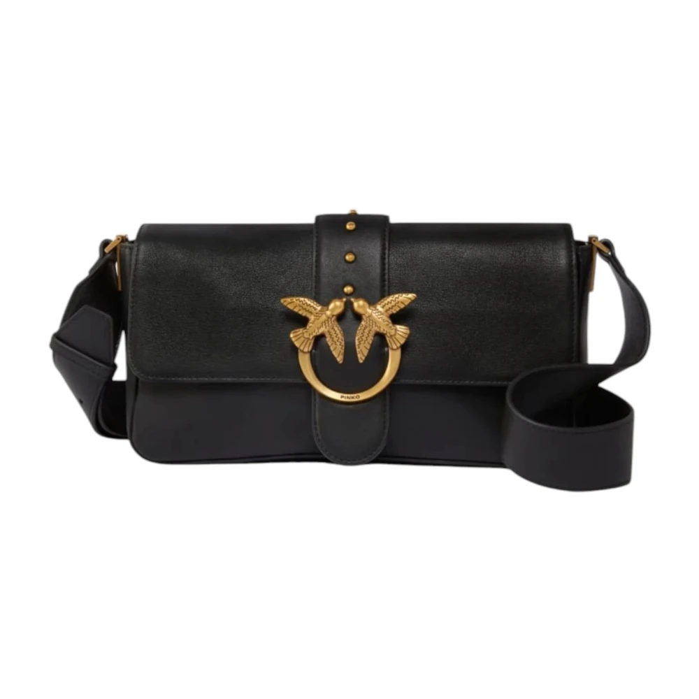 Pinko Women's Black Cross Body Bags, One Size, Leather Shoulder Bag With Front Logo