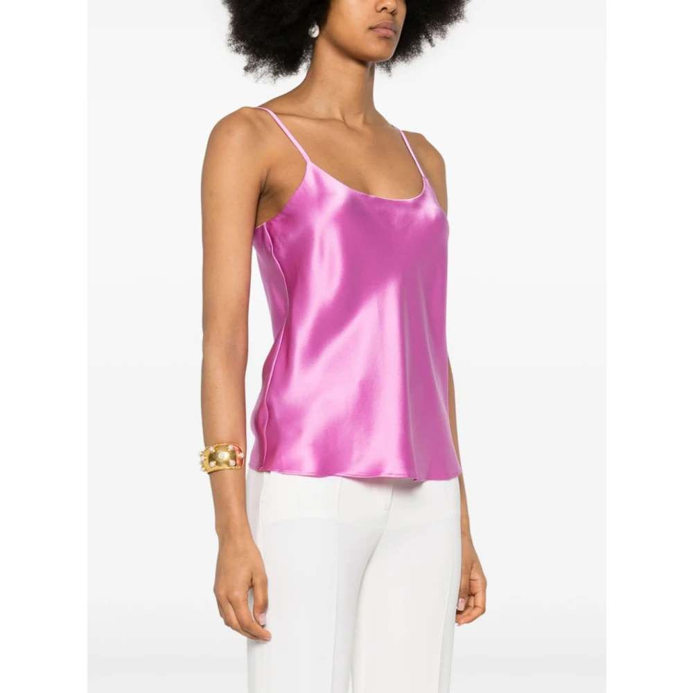 Max Mara Zijden Satijnen Lila Top met Spaghettibandjes Pink Dames