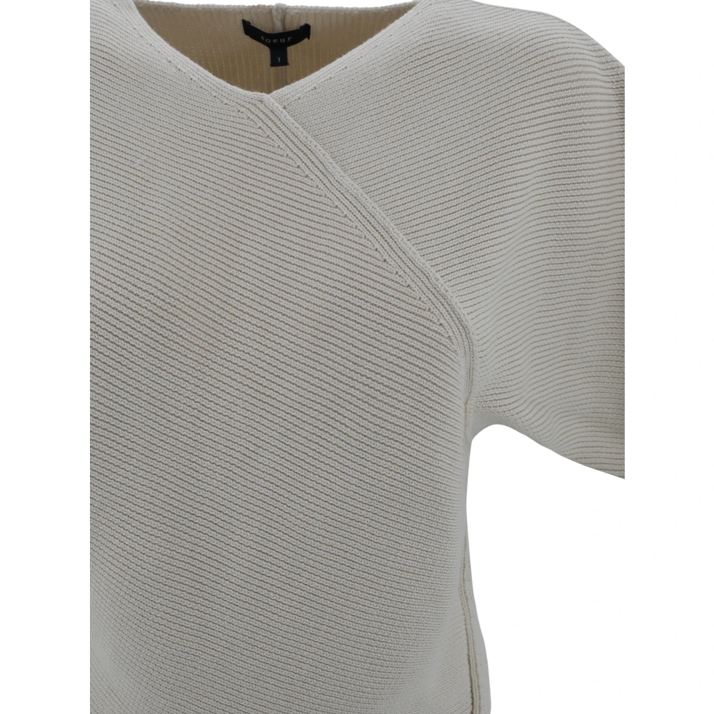 Soeur Witte Katoenen V-Hals Trui White Dames