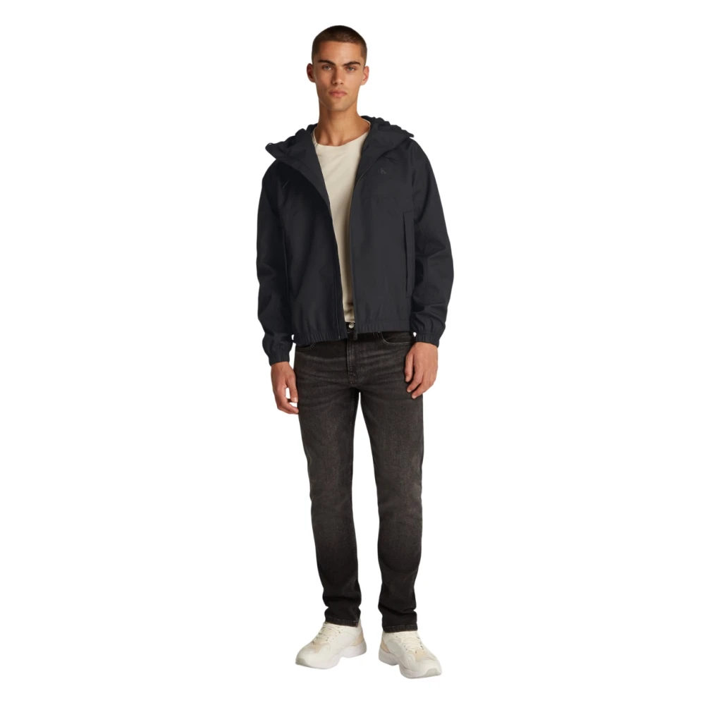 Calvin Klein Zwarte Waterdichte Trekkoord Hooded Jas Black Heren