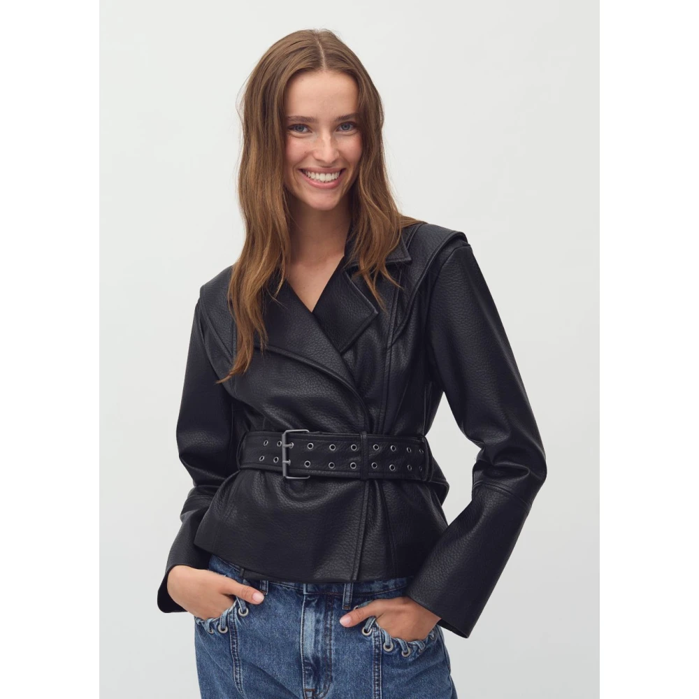 MbyM Vegan leren jas met riem Black Dames