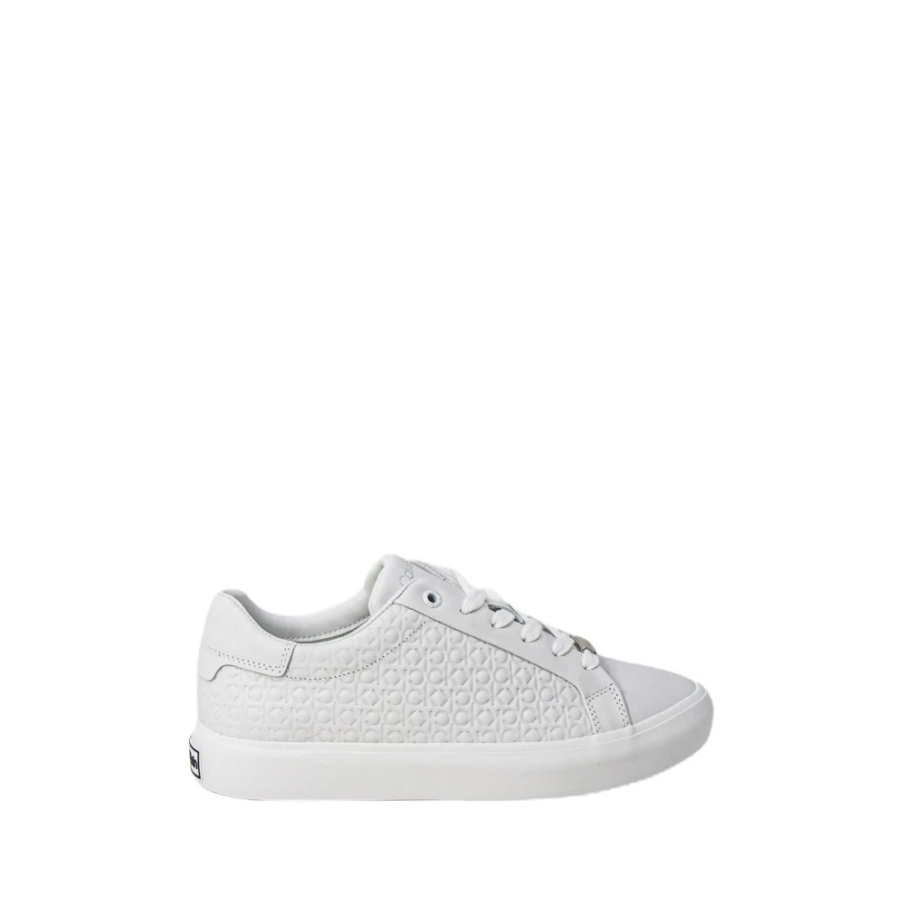 Calvin Klein Women's White Leather Embossed Trainers - Sneakers - 7 Uk - Shoes