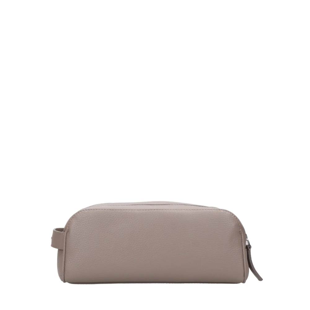 Orciani Grained Leather Beauty Case Beige Heren