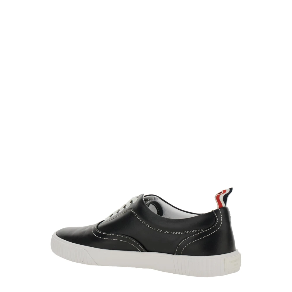 Thom Browne Zwarte Logo Tab Leren Sneakers Black Heren