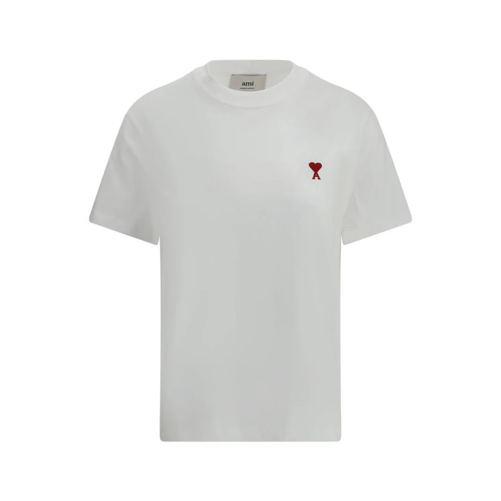 Ami Paris Donna Bianco - T-Shirt Con Logo Iconico E Scollo A Costine - Tops - Xl - Immagine 1