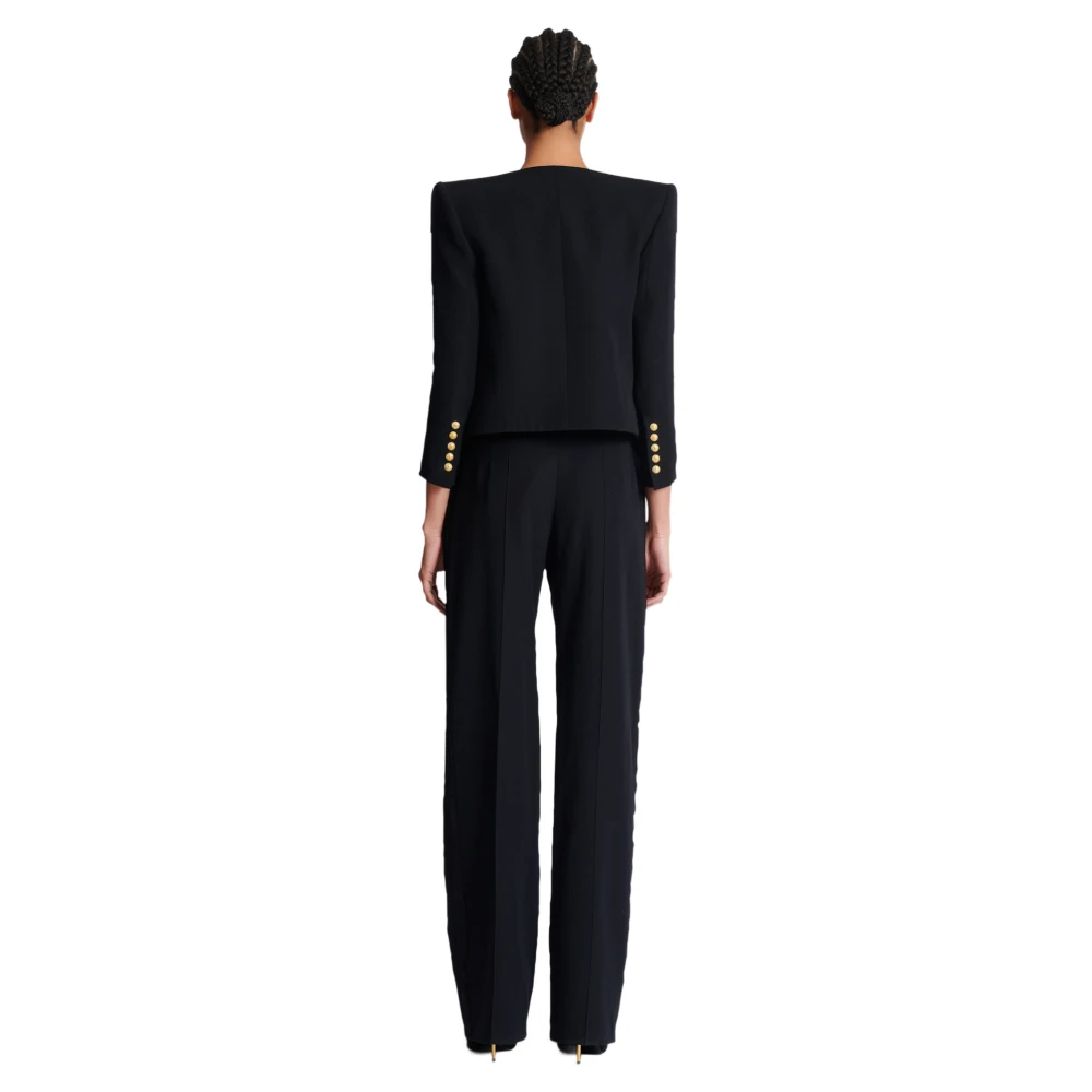 Balmain Geknipte grain de poudre rand-tot-rand jasje met 6 knopen Black Dames