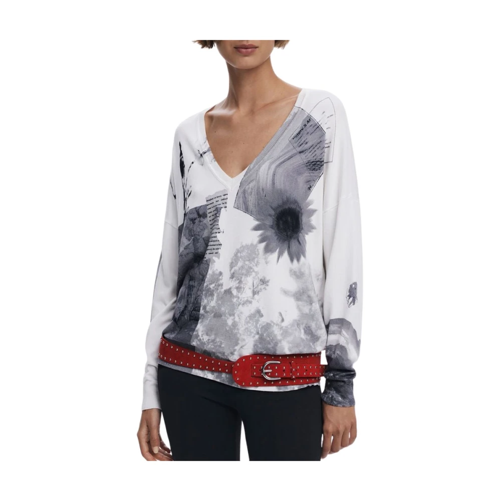 Desigual Damen Weiß Feiner Collage-Pullover, Xs - Bild 4